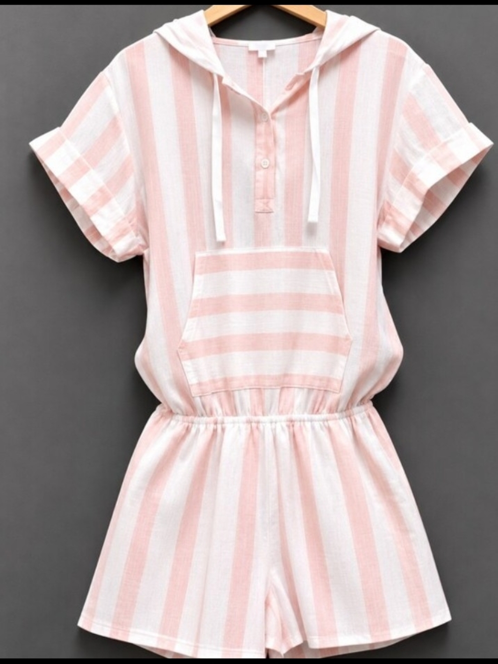 Tavik Pink Candy Striped Hooded Romper Coquette Y2K Size Medium